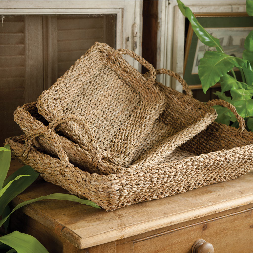 Design Shop Seagrass Trays With Handles, Set Of 3
