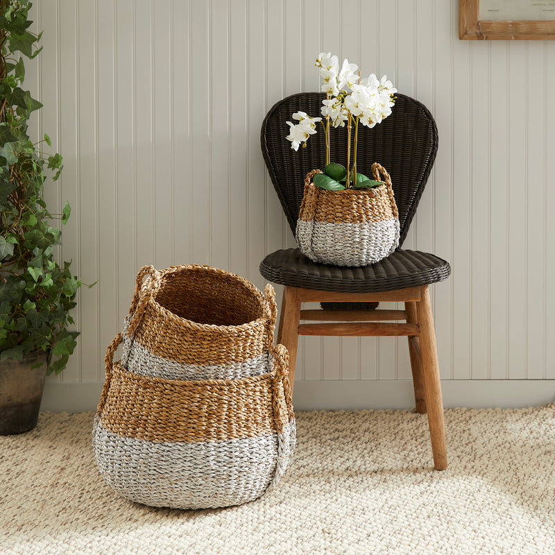Design Shop Seagrass Round Baskets With Handles, Set Of 3