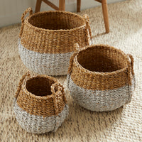 Design Shop Seagrass Round Baskets With Handles, Set Of 3