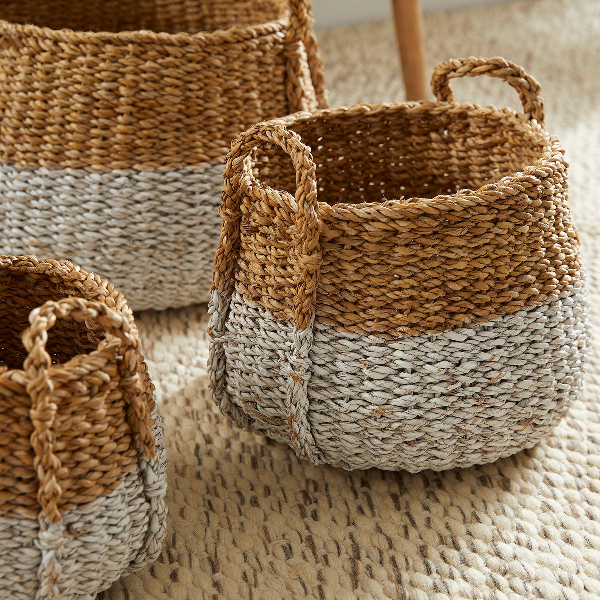 Design Shop Seagrass Round Baskets With Handles, Set Of 3