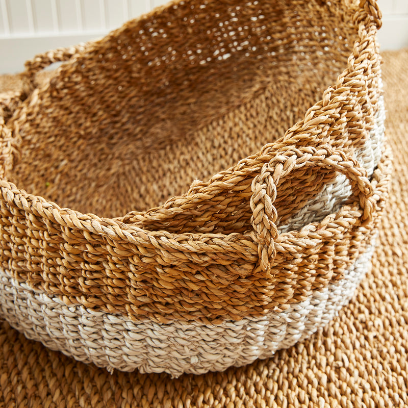 Design Shop Seagrass Shallow Baskets With Handles, Set Of 3