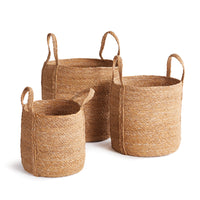 Design Shop Seagrass Round Baskets With Long Handles, Set Of 3