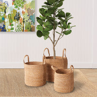 Design Shop Seagrass Round Baskets With Long Handles, Set Of 3