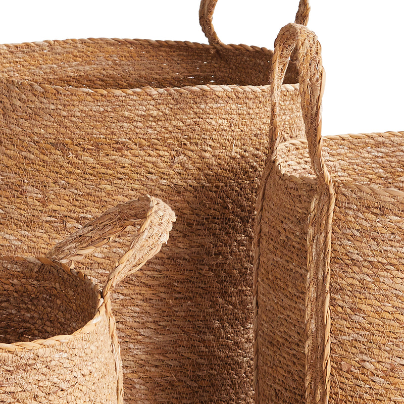 Design Shop Seagrass Round Baskets With Long Handles, Set Of 3