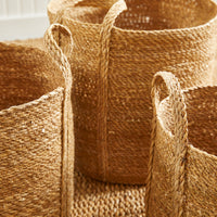 Design Shop Seagrass Round Baskets With Long Handles, Set Of 3