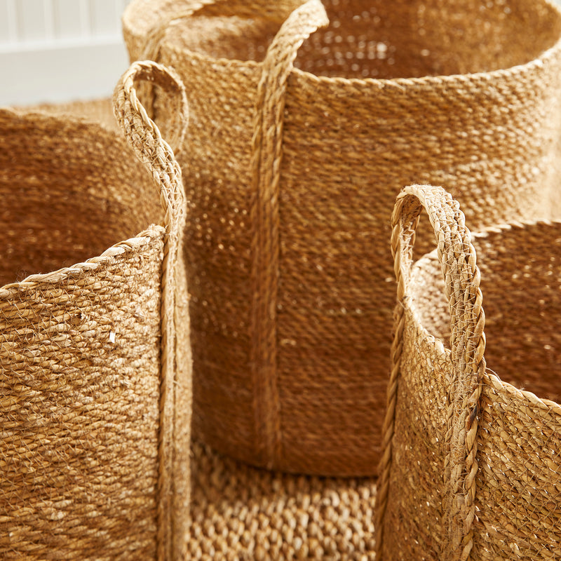 Design Shop Seagrass Round Baskets With Long Handles, Set Of 3
