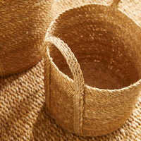 Design Shop Seagrass Round Baskets With Long Handles, Set Of 3