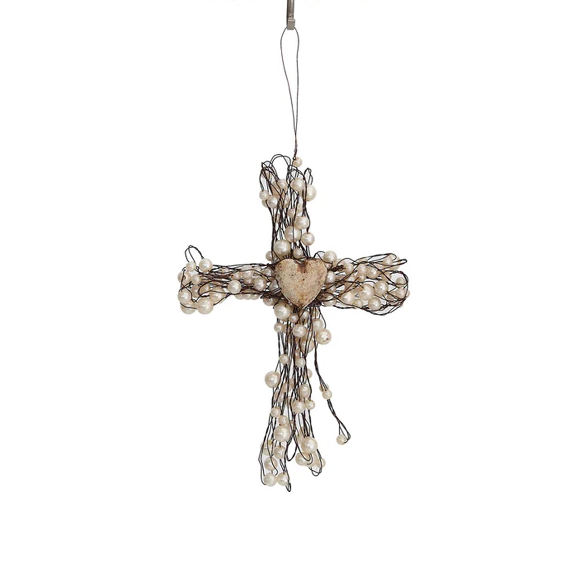 Design Shop Heart-Embellished Beaded Wire Cross Ornament