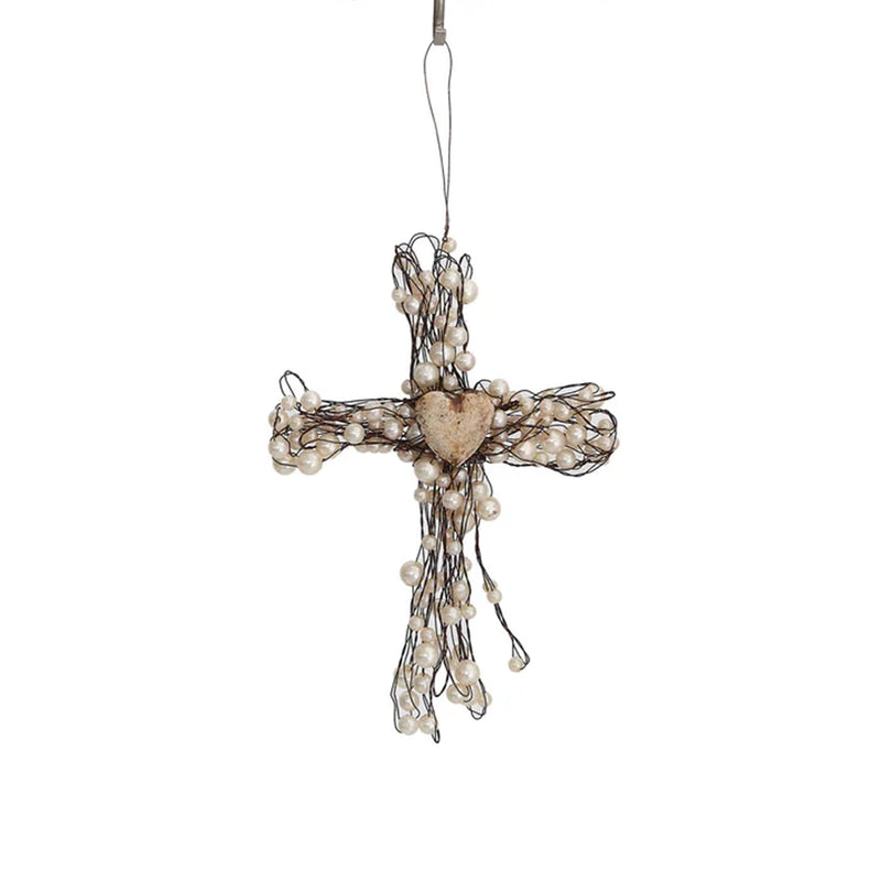 Design Shop Heart-Embellished Beaded Wire Cross Ornament