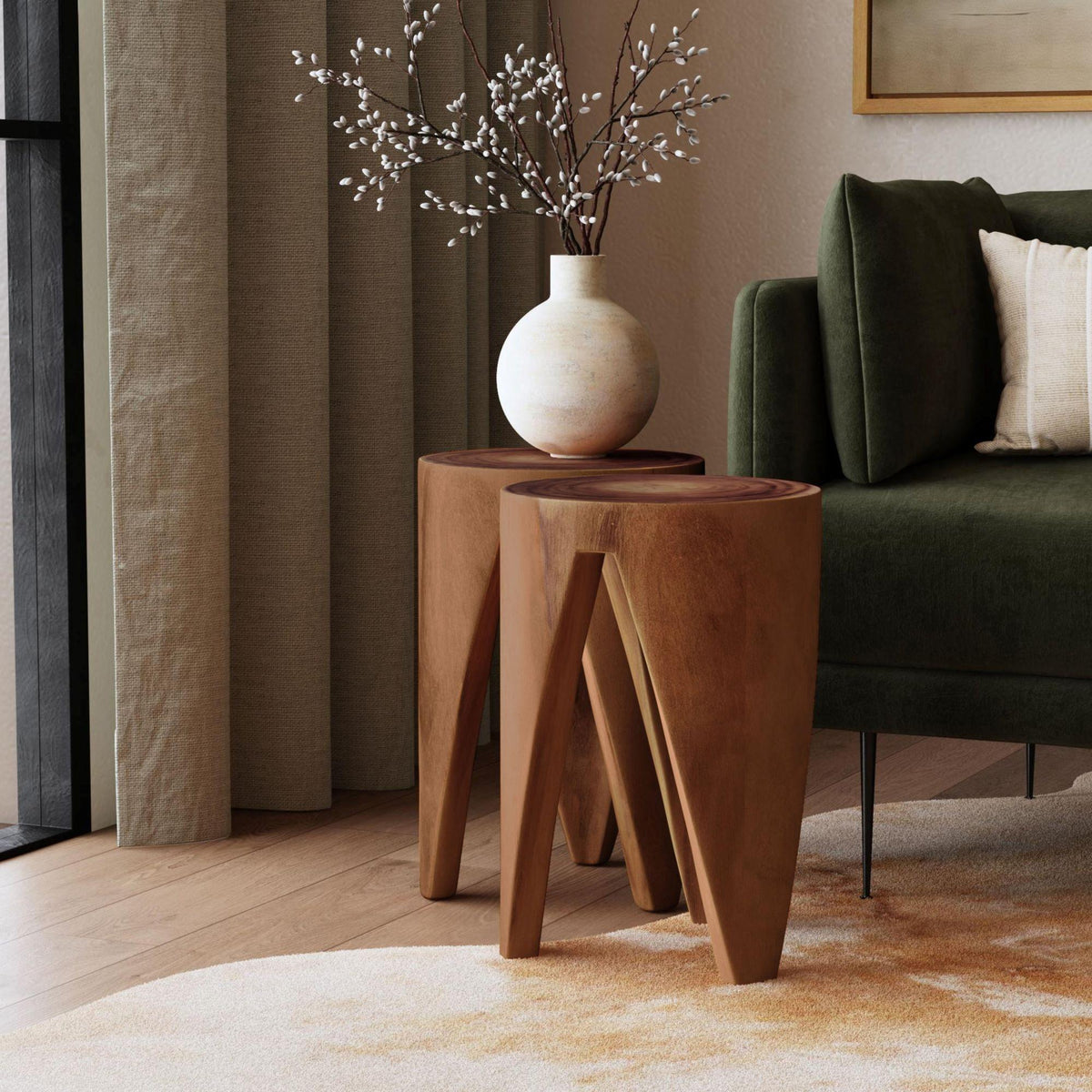 Design Shop Maze Geometric Puzzle Side Table, Set of 2, 12.25"W, Natural