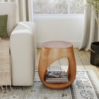 Design Shop Esme Organic Wood Side Table With Cut Out, 16"W, Antique Natural