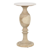 Design Shop Savoy Turned Leg Side Table With Marble Tabletop, 11.75"W, Natural