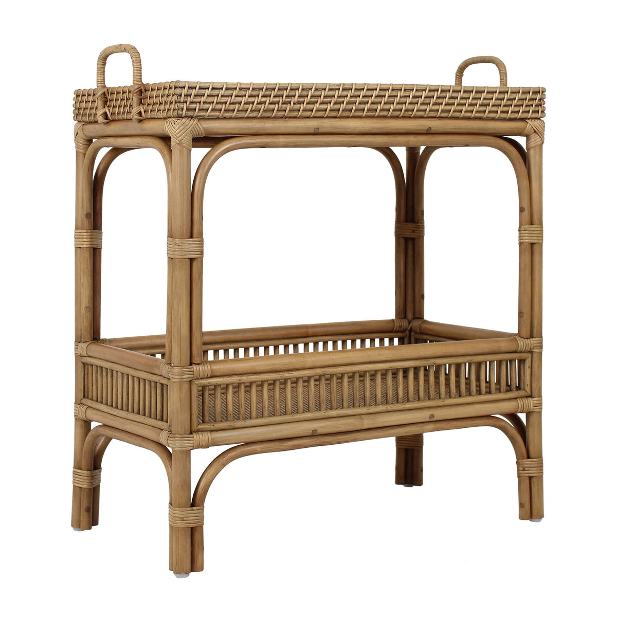 Design Shop Nessa Rattan Side Table with Handles and Shelves, Natural, 26"W