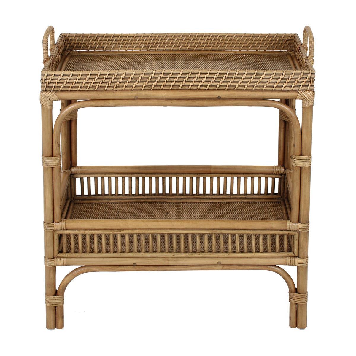 Design Shop Nessa Rattan Side Table with Handles and Shelves, Natural, 26"W