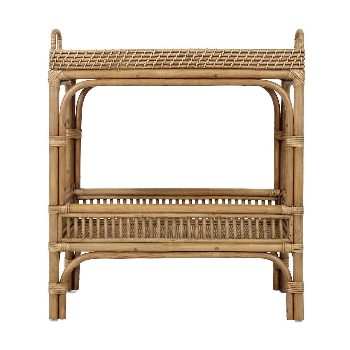 Design Shop Nessa Rattan Side Table with Handles and Shelves, Natural, 26"W
