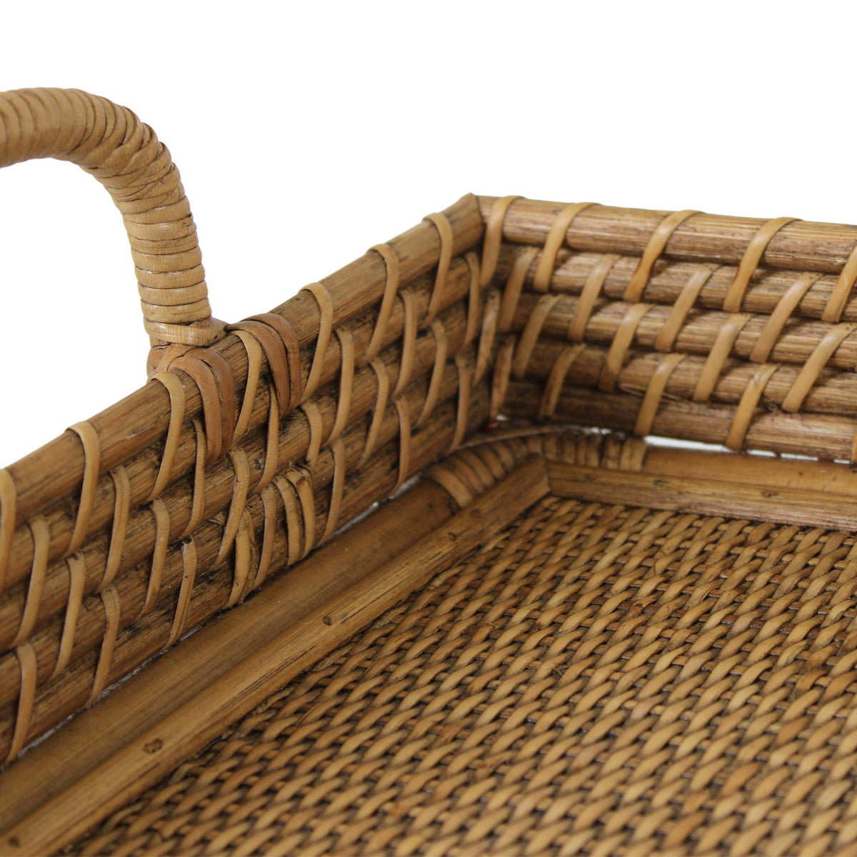 Design Shop Nessa Rattan Side Table with Handles and Shelves, Natural, 26"W