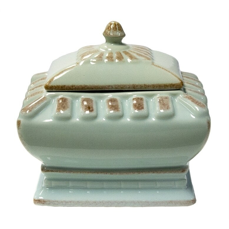 Covered Box, Seafoam Ceramic