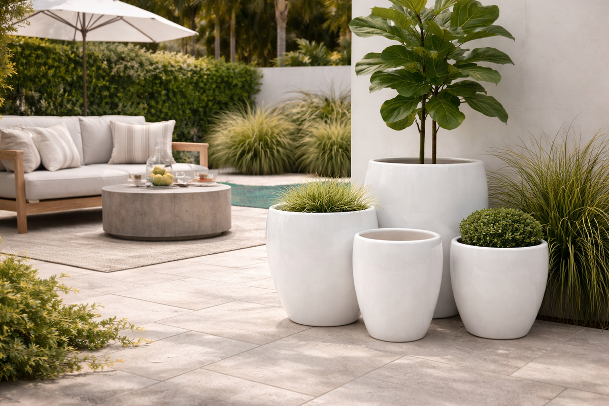 Design Shop White Top Cut Round Tapered Planter 23.5", Set of 3