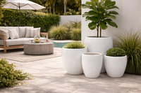 Design Shop White Top Cut Round Tapered Planter 23.5", Set of 3