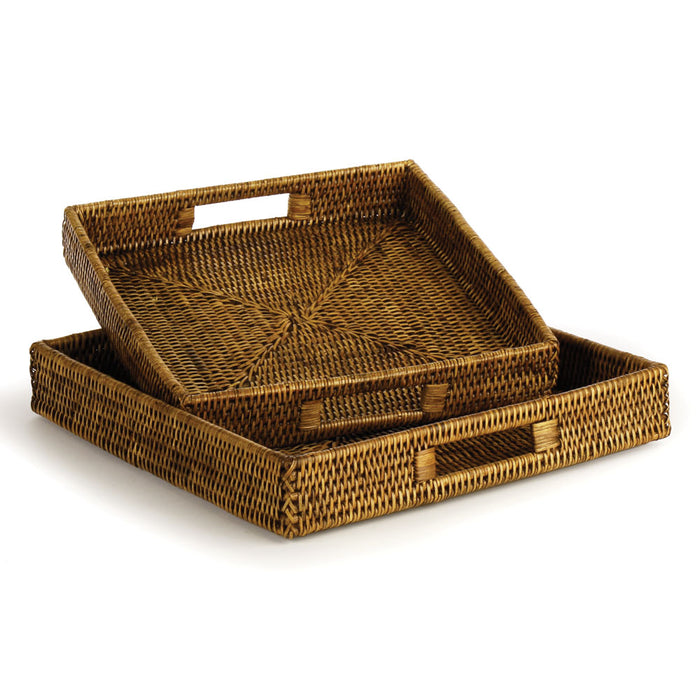 Design Shop Burma Rattan Square Table Trays, Set Of 2