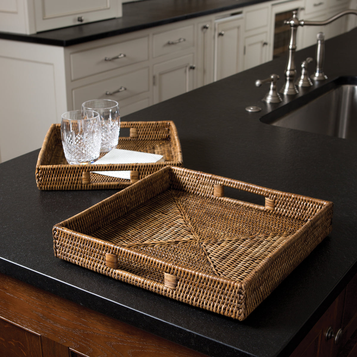 Design Shop Burma Rattan Square Table Trays, Set Of 2