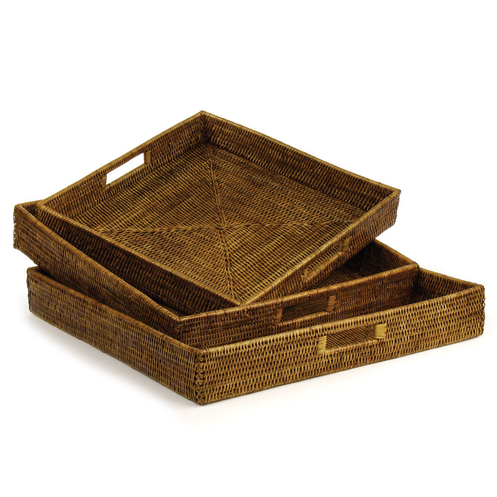 Design Shop Burma Rattan Ottoman Trays, Set Of 3