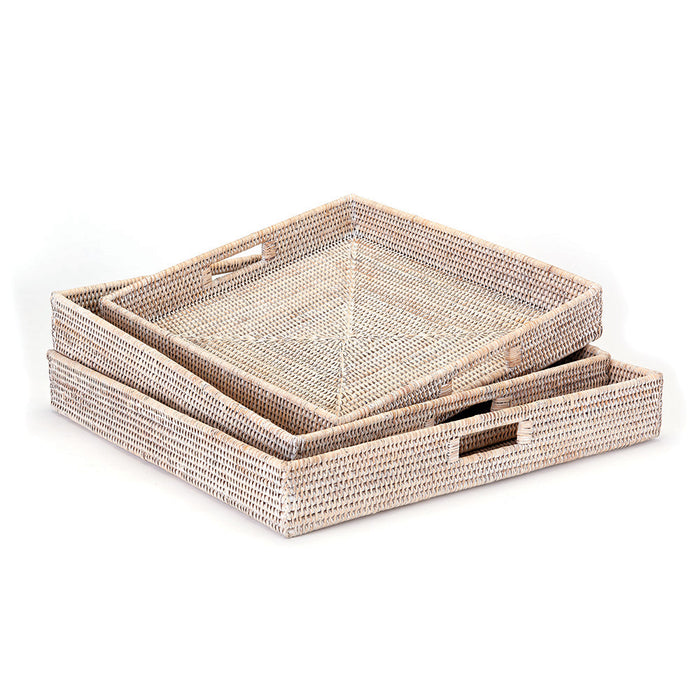 Design Shop Burma Rattan Ottoman Trays, Set Of 3