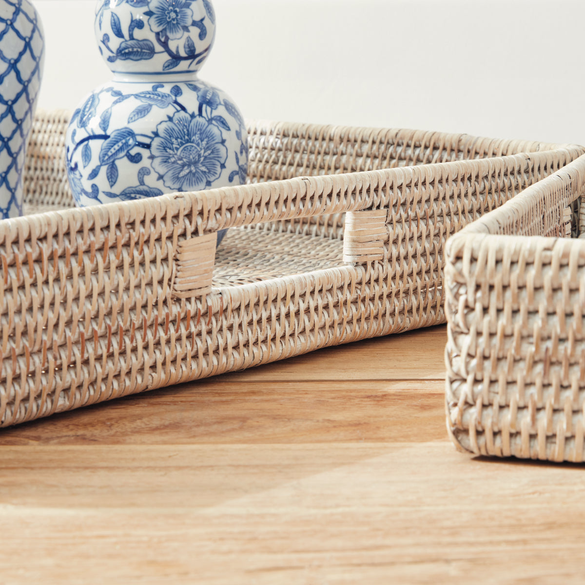 Design Shop Burma Rattan Ottoman Trays, Set Of 3