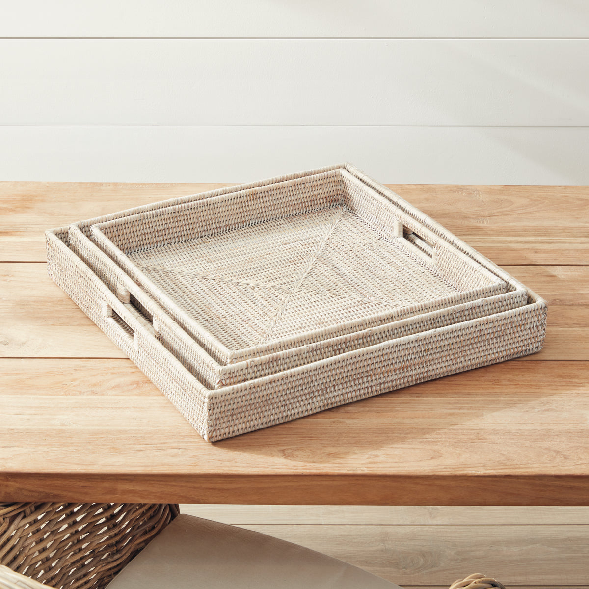 Design Shop Burma Rattan Ottoman Trays, Set Of 3