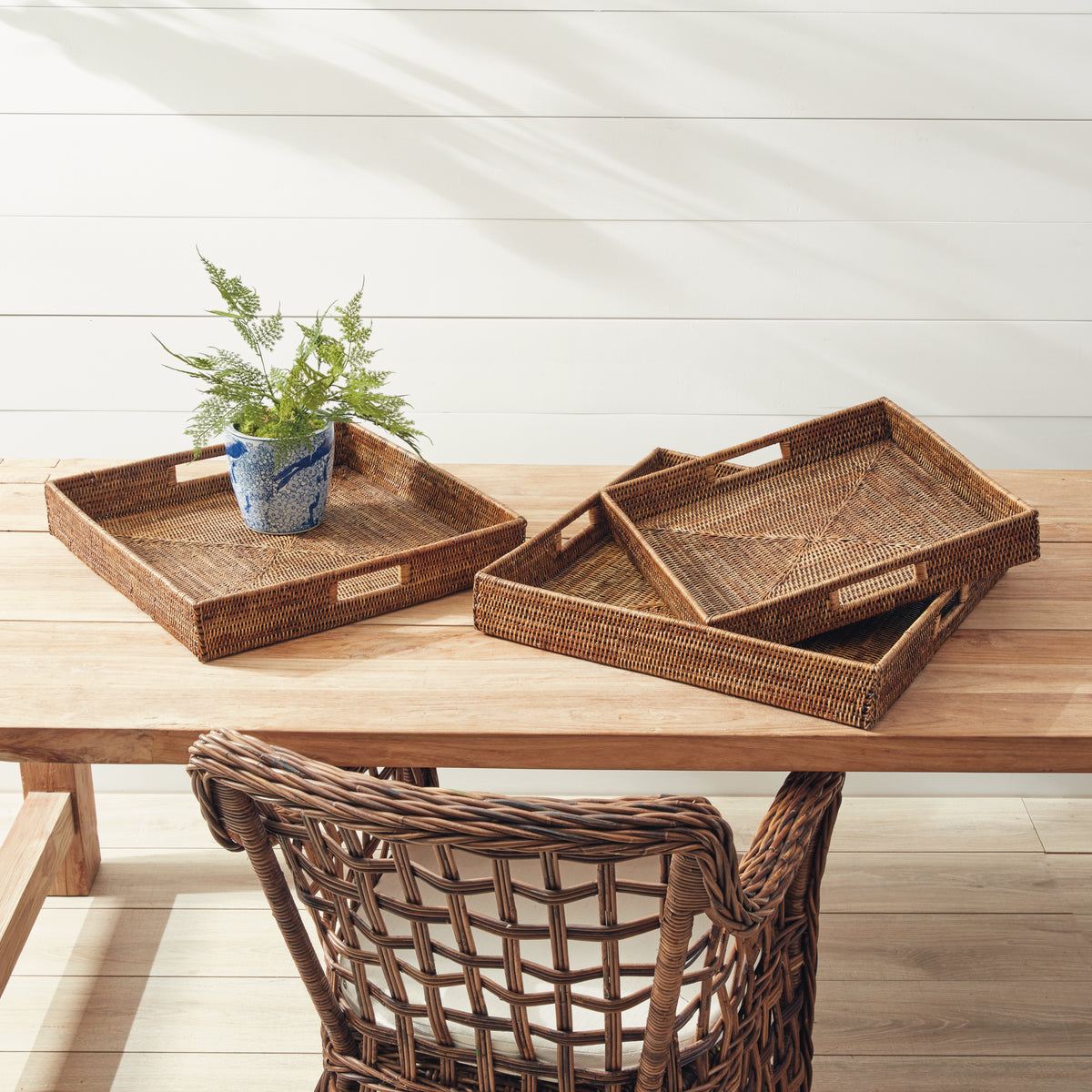 Design Shop Burma Rattan Ottoman Trays, Set Of 3