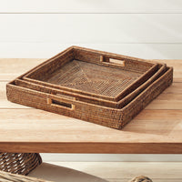 Design Shop Burma Rattan Ottoman Trays, Set Of 3