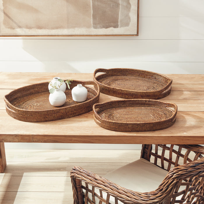 Design Shop Burma Rattan Oval Serving Trays, Set Of 3