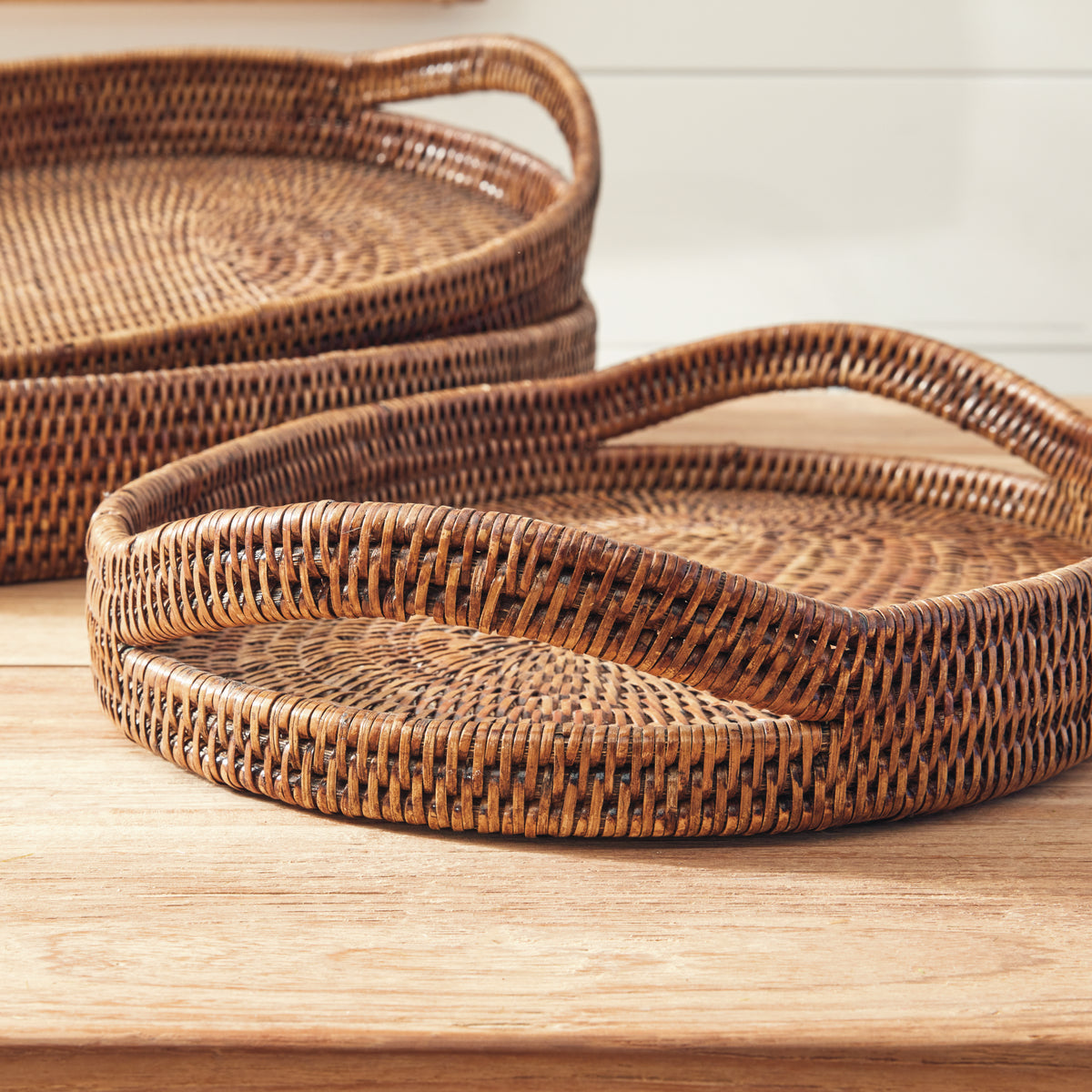 Design Shop Burma Rattan Oval Serving Trays, Set Of 3