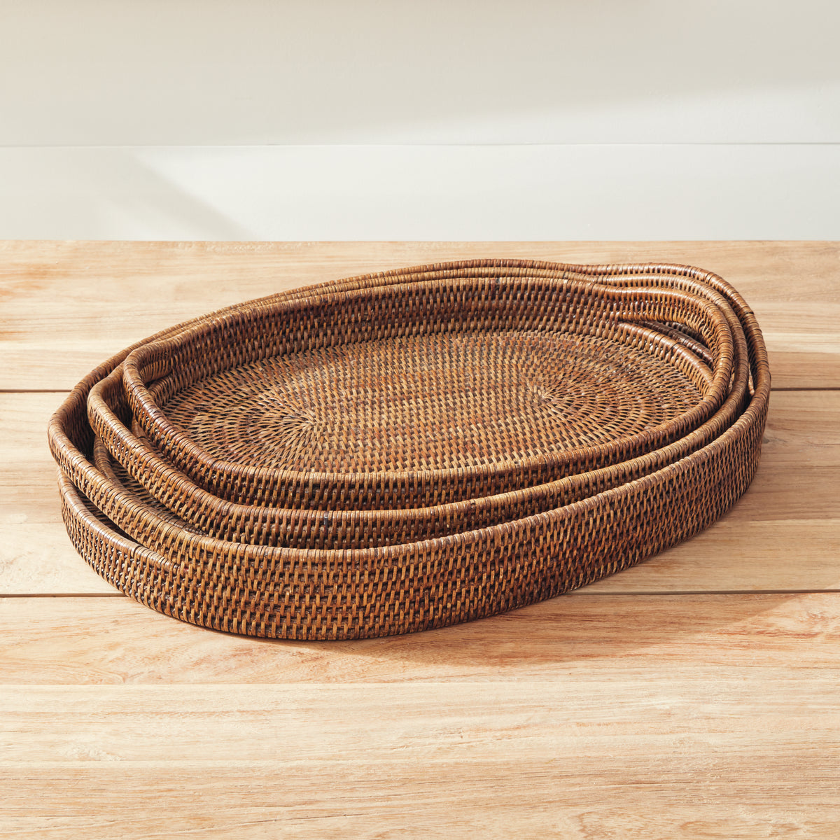 Design Shop Burma Rattan Oval Serving Trays, Set Of 3