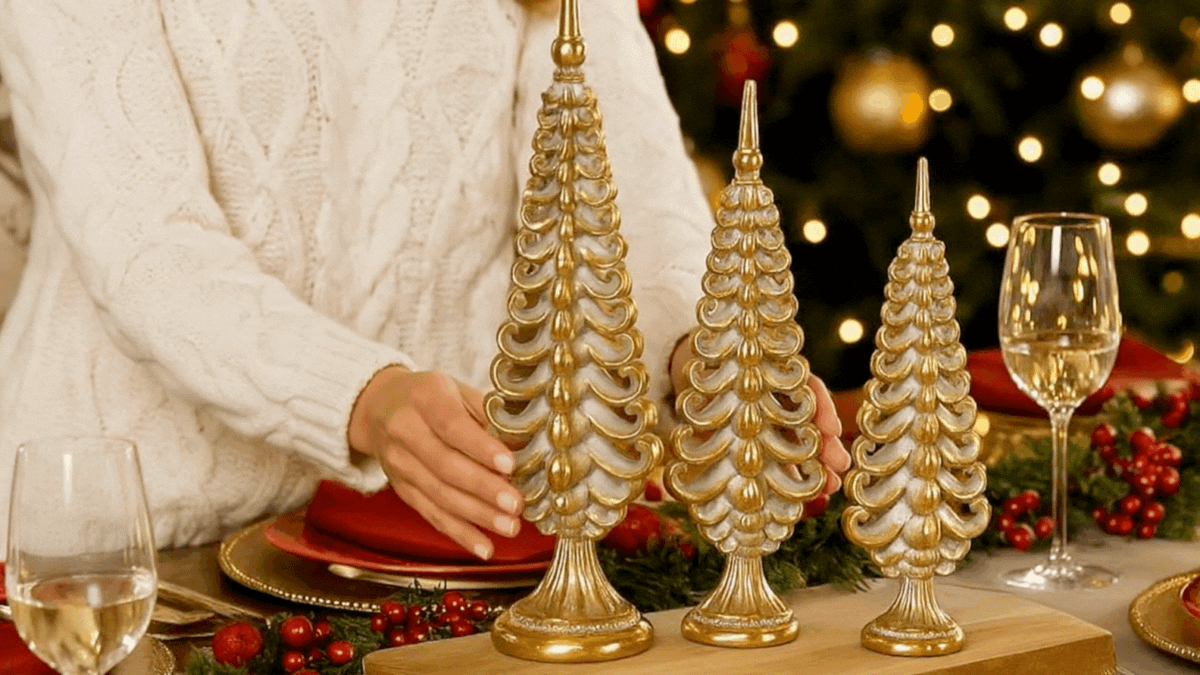 Textured glass cone trees with metallic luster for holiday styling