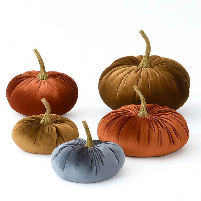 Set of 5 Multi-color Velvet Stuffed Pumpkins