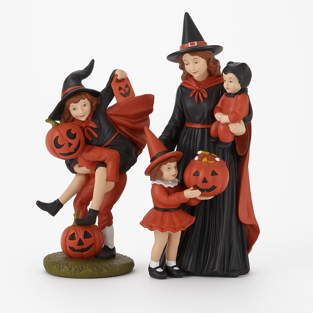 Set of 2 Halloween Girl & Pumpkin Man + Halloween Mother & Children
