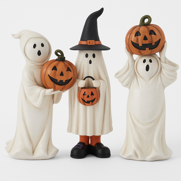 Set of 3 Ghost Holding 3 Jack O Lanterns