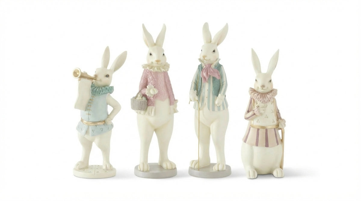 Set of 4 Assorted Royal Pink & Green Resin Easter Bunnies