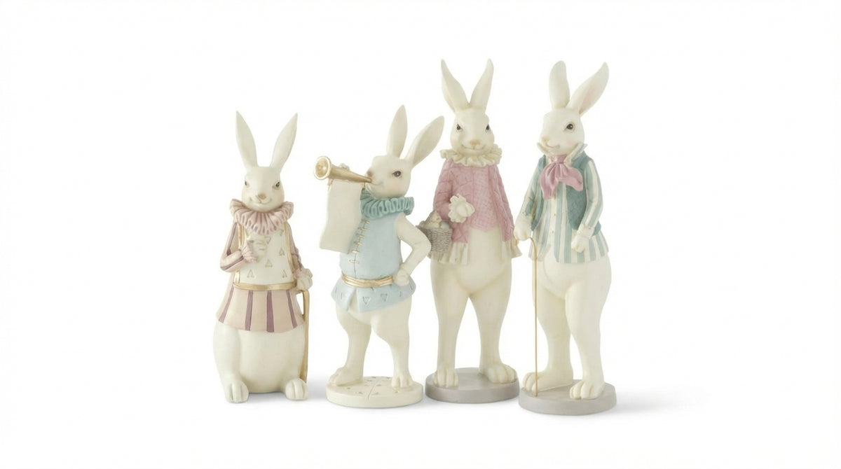 Set of 4 Assorted Royal Pink & Green Resin Easter Bunnies