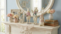 Set of 4 Assorted Royal Pink & Green Resin Easter Bunnies
