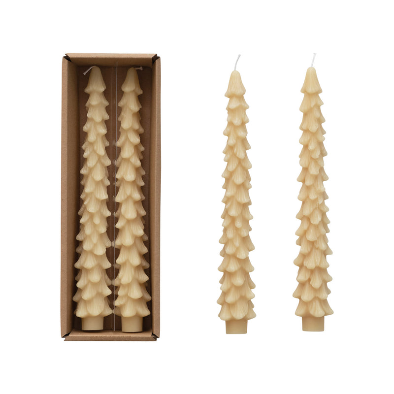 Design Shop Set of 2 10"H Unscented Tree Shaped Taper Candles In Box, Eggnog