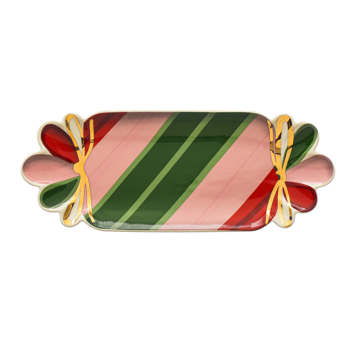 Design Shop 10"L x 4"W Stoneware Candy Shaped Plate w/ Gold Electroplating, Multi Color