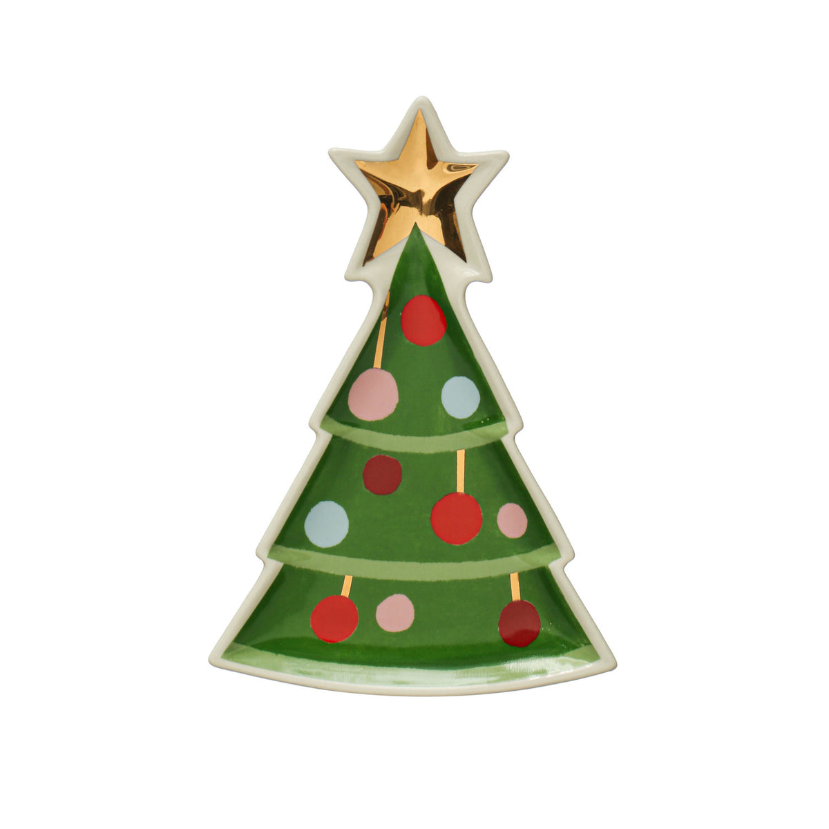 Design Shop 8"L x 5"W Stoneware Tree Shaped Plate w/ Gold Electroplating, Multi Color