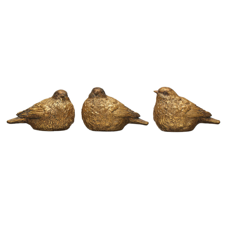Design Shop 3-1/2"H Resin Bird, Distressed Gold Finish, Set of 3.