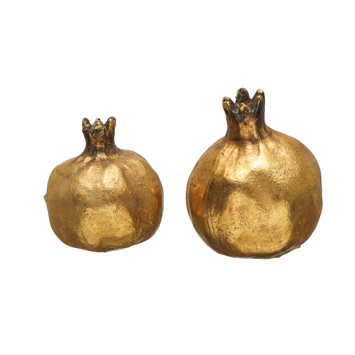 Design Shop 3-1/4"H - 4-1/2"H Resin Pomegranate, Antique Gold Finish, Set of 2.
