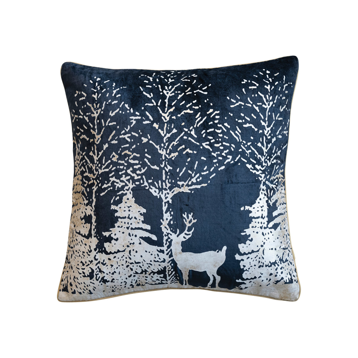 Design Shop 20" Square Cotton Velvet Printed Foil Pillow w/ Winter Scene & Piping