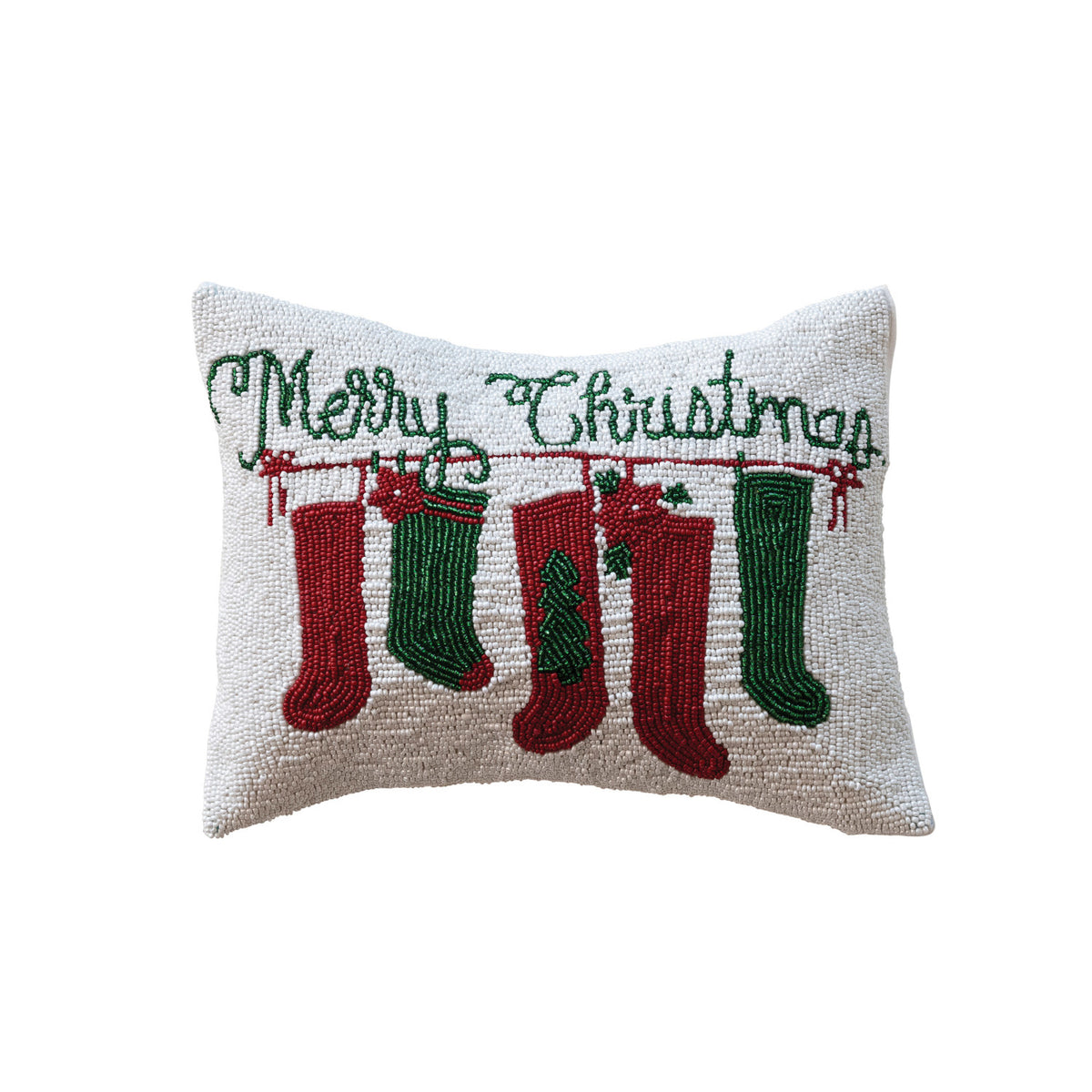 Design Shop 14"L x 10"H Cotton Beaded Lumbar Pillow w/ Stockings & Velvet Back