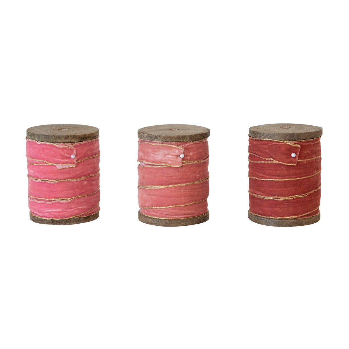 Design Shop 5 Yard Velvet Ribbon w/ Metallic Edges on Wood Spool, 3 Colors
