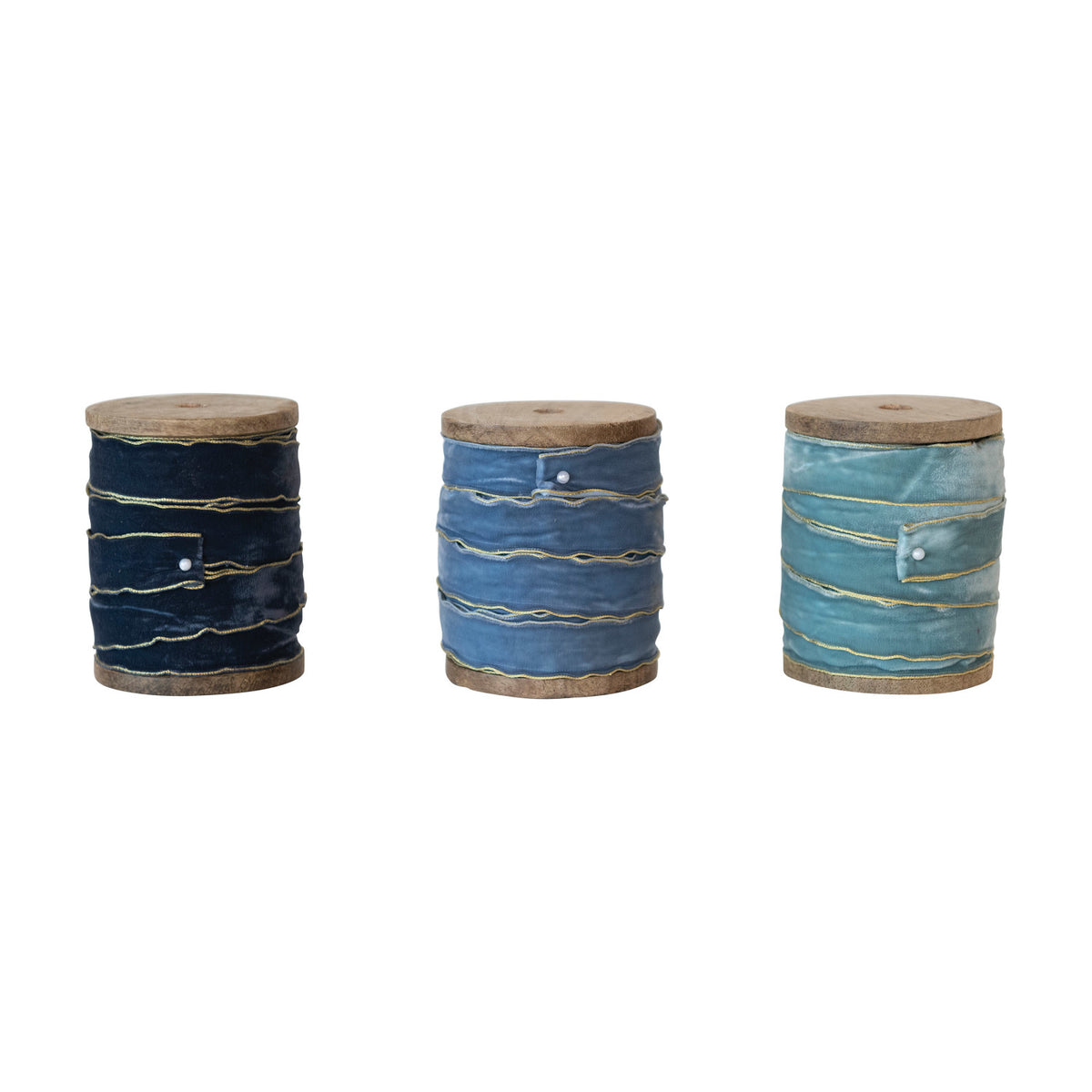 Design Shop 5 Yard Velvet Ribbon w/ Metallic Edges on Wood Spool, 3 Colors